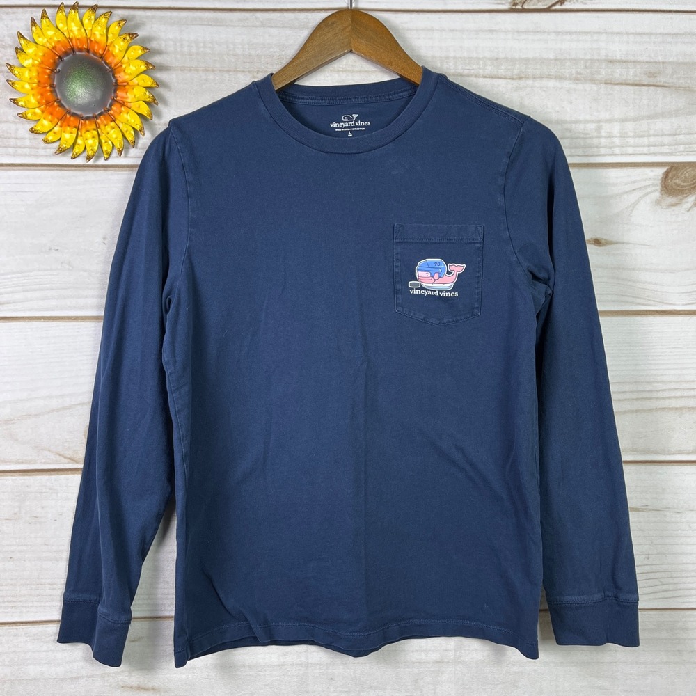 Vineyard Vines Kids Navy T Shirt Hockey Whale Pocket Graphic Tee L 16 Winter